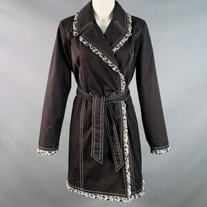 DENNIS BASSO Size XS Black White Cotton Blend Contrast Stitch Belted Coat